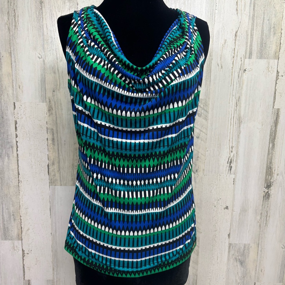 Calvin Klein Vibrant Geometric‎ Print Sleeveless Cowl Neck Top